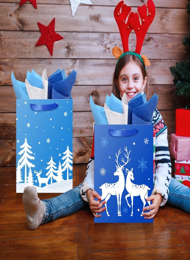 Pascliyna 12 Large Christmas Gift Bags with 12 Tissue Paper, Bulk Winter Holiday Blue Gift Bags with Handles, 6 Styles Xmas Paper Treat Bags for Christmas Winter Holiday Presents Party Favors, 5.1x10x12.6 Inch - Image 4